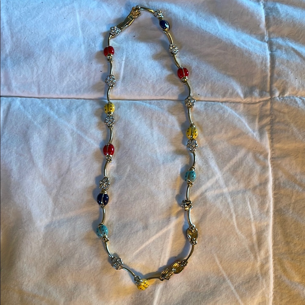 Colorful enamel lady bug necklace